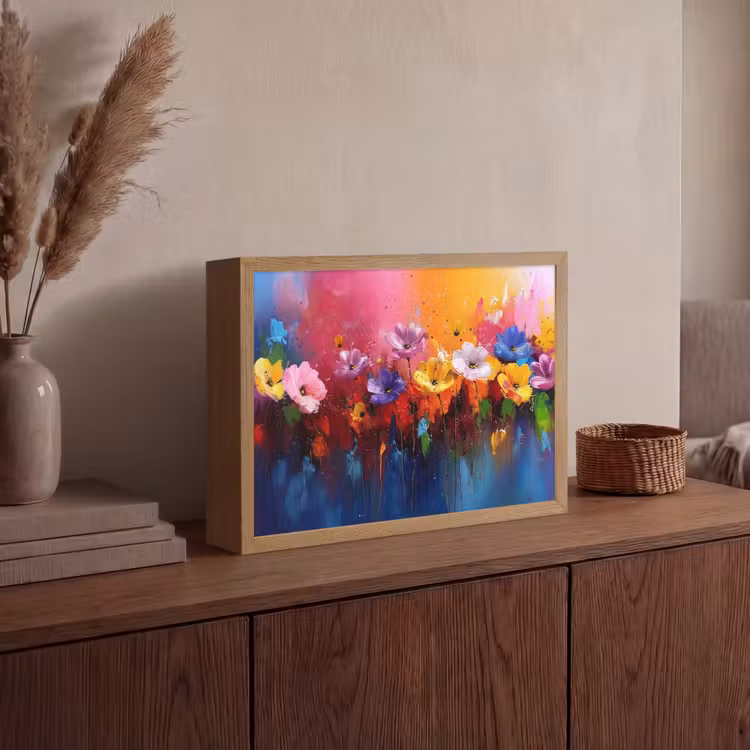 Fantasiebloemen - Verf - Speels Light Box met batterij (Wandlamp) middel -sfeer2