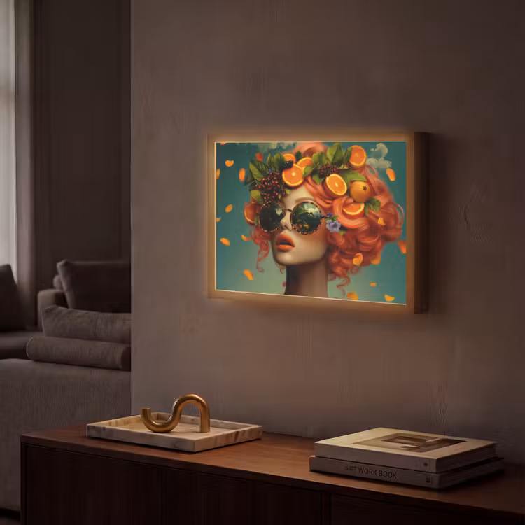 Vrouw - Sinaasappel - Bessen - Oranje Light Box met batterij (Wandlamp) middel -sfeer1