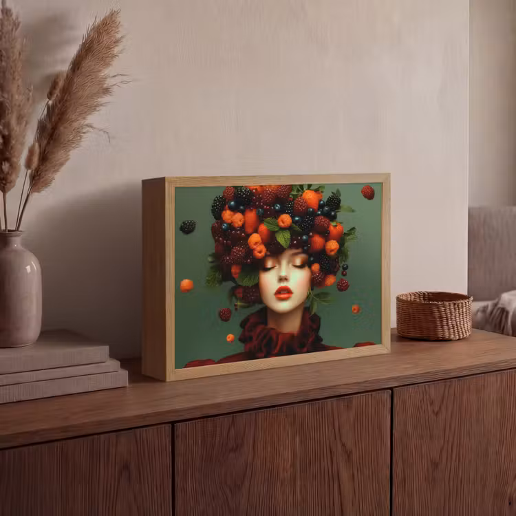 Vrouw - Aardbeien - Frambozen - Bramen - Bessen Light Box met batterij (Wandlamp) middel -sfeer2