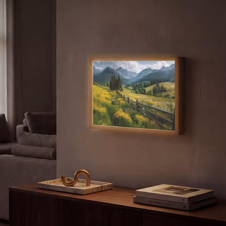 Veld - Hek - Bergen - Bloemen Light Box met batterij (Wandlamp) middel -sfeer1