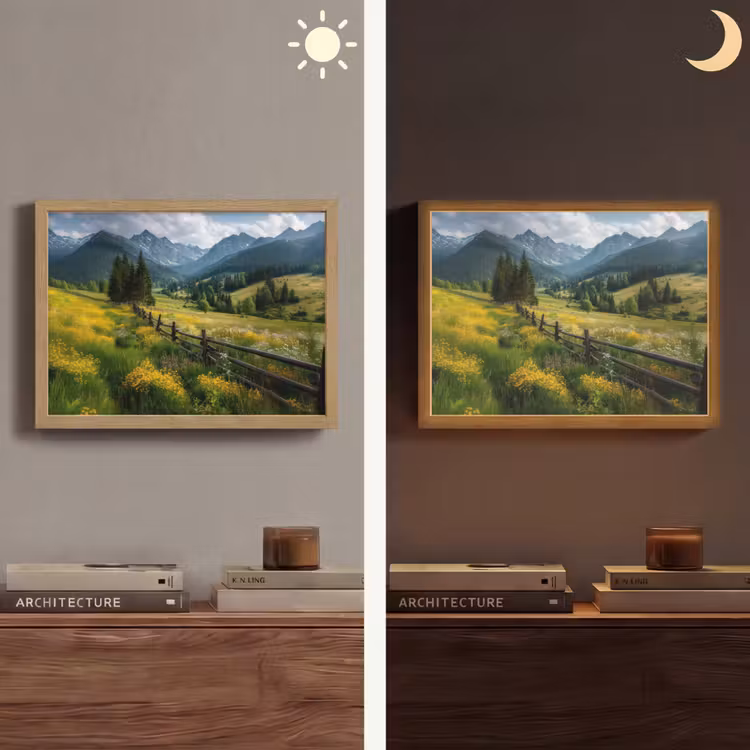 Veld - Hek - Bergen - Bloemen Light Box met batterij (Wandlamp) middel -sfeer3