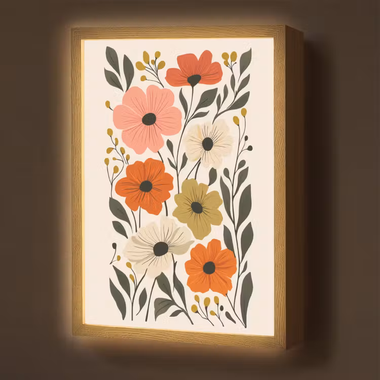 Veldbloemen - Stengels - Blaadjes - Groen Light Box met batterij (Wandlamp) middel -z3d_website