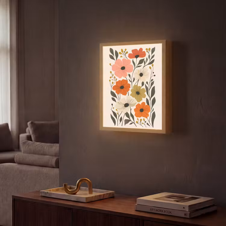 Veldbloemen - Stengels - Blaadjes - Groen Light Box met batterij (Wandlamp) middel -sfeer1