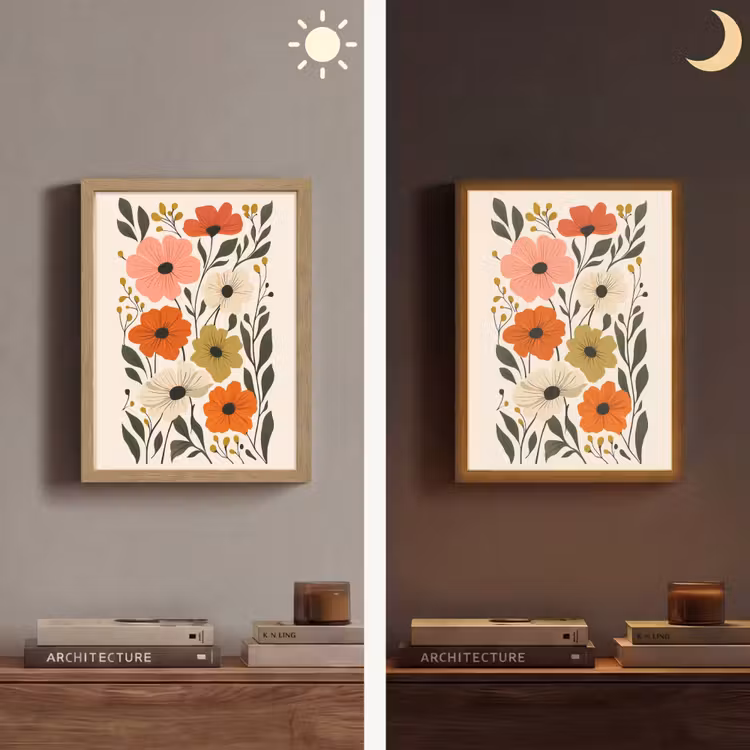 Veldbloemen - Stengels - Blaadjes - Groen Light Box met batterij (Wandlamp) middel -sfeer3