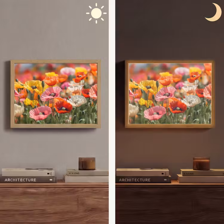 Bloemenveld - Klaprozen - Kleurrijk Light Box met batterij (Wandlamp) middel -sfeer3