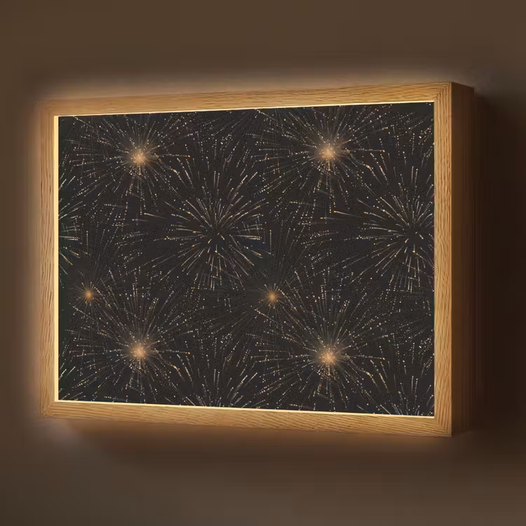 Vuurwerk - Patroon - Feestelijk - Goud - Zwart Light Box met batterij (Wandlamp) middel 907 -z3d_website