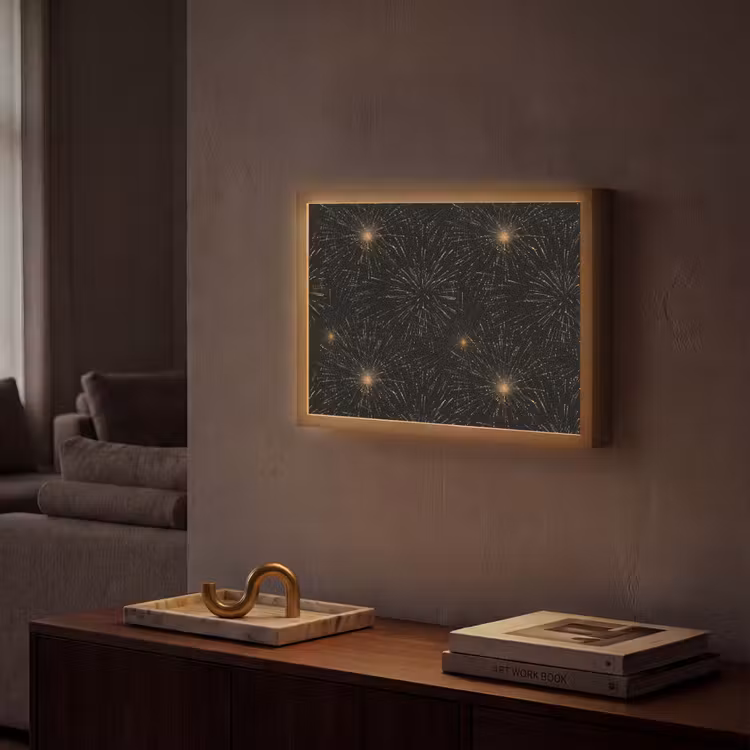 Vuurwerk - Patroon - Feestelijk - Goud - Zwart Light Box met batterij (Wandlamp) middel 907 -sfeer1