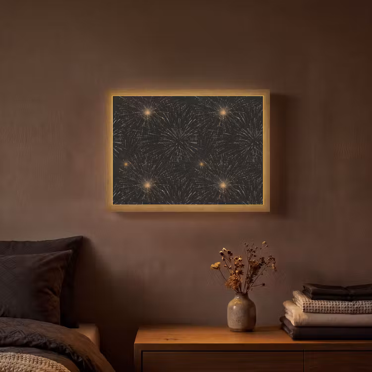 Vuurwerk - Patroon - Feestelijk - Goud - Zwart Light Box met batterij (Wandlamp) middel 907 -sfeer4