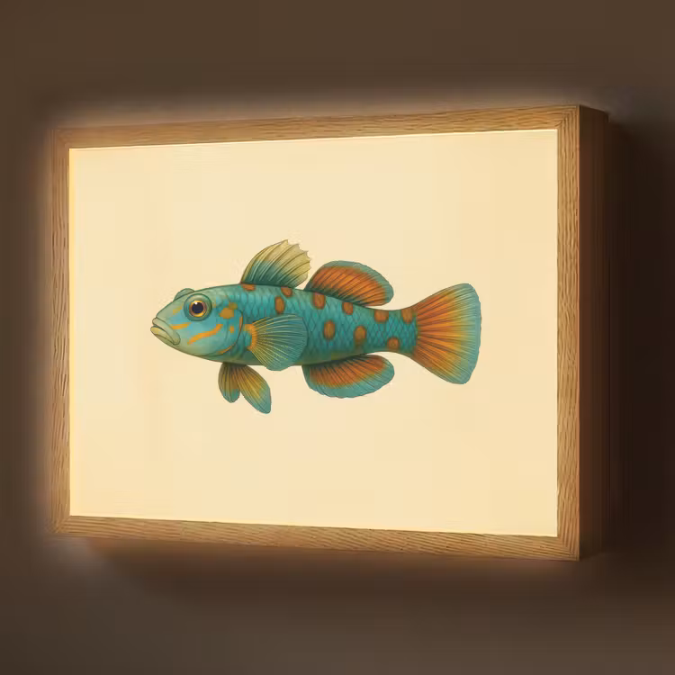 Vis - Blauw - Stippen - Schubben Light Box met batterij (Wandlamp) middel -z3d_website