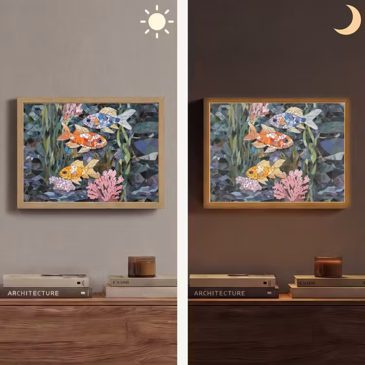 Vissen - Koraal - Zee - Mozaïek Light Box met batterij (Wandlamp) middel -sfeer3