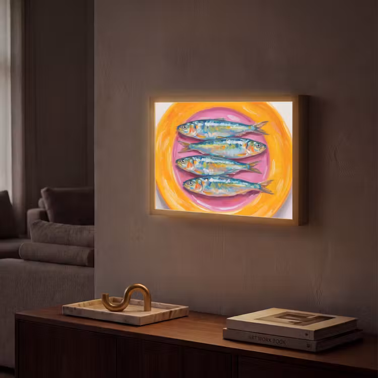 Vis - Vier - Eten - Modern - Kleurrijk Light Box met batterij (Wandlamp) middel -sfeer1