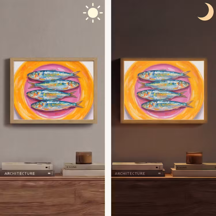 Vis - Vier - Eten - Modern - Kleurrijk Light Box met batterij (Wandlamp) middel -sfeer3