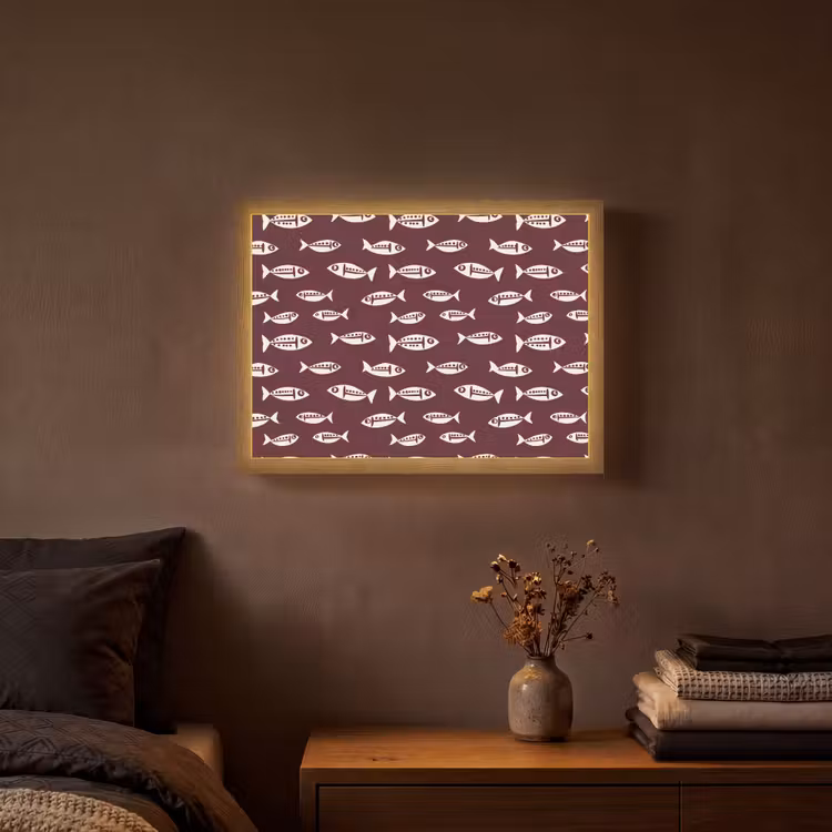 Vissen - Grafisch - Patroon - Donker Light Box met batterij (Wandlamp) middel 907 -sfeer4