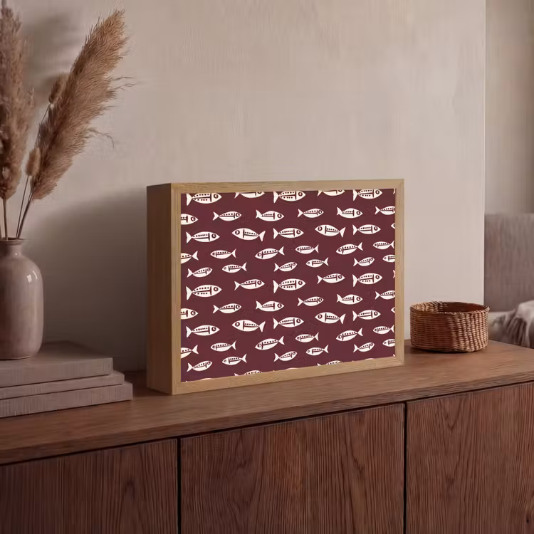 Vissen - Grafisch - Patroon - Donker Light Box met batterij (Wandlamp) middel 907 -sfeer2