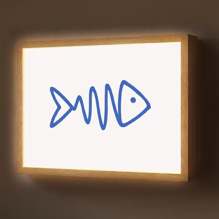 Vis - Minimalistisch - Blauw - Lijn Light Box met batterij (Wandlamp) middel -z3d_website