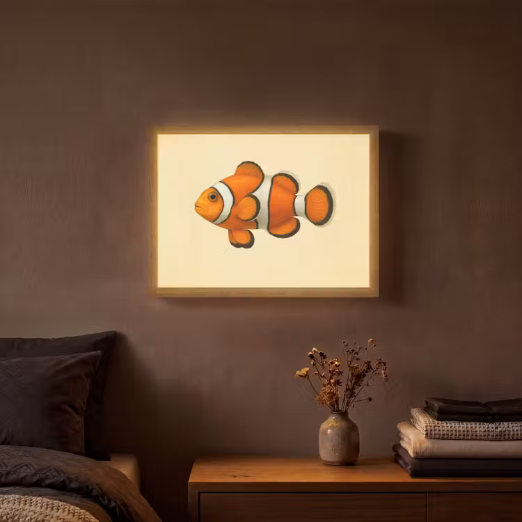 Vis - Oranje - Strepen Light Box met batterij (Wandlamp) middel -sfeer4