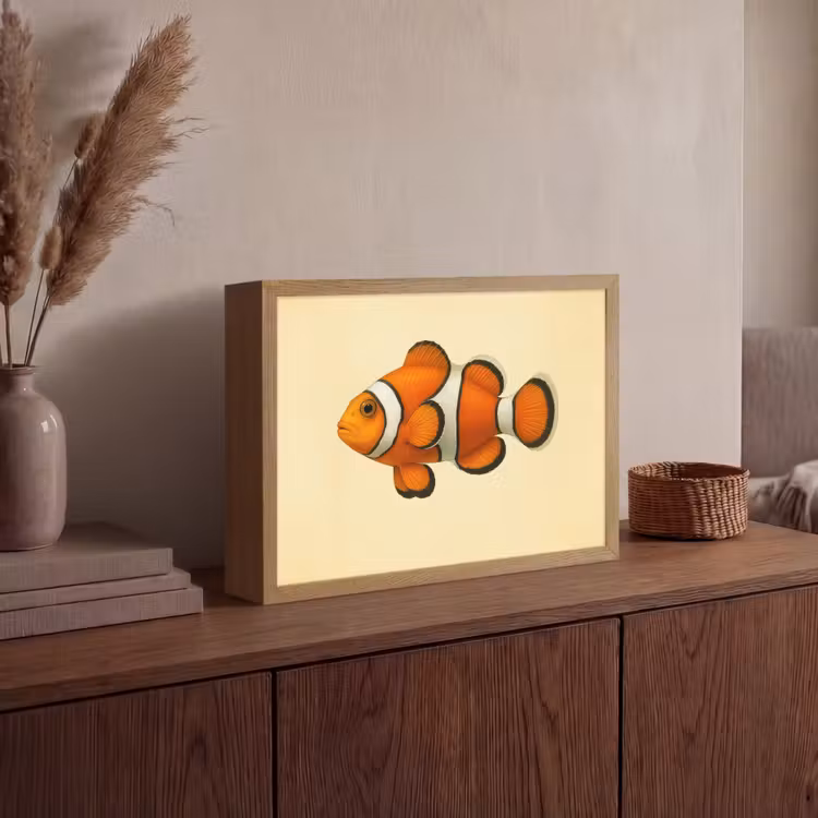 Vis - Oranje - Strepen Light Box met batterij (Wandlamp) middel -sfeer2