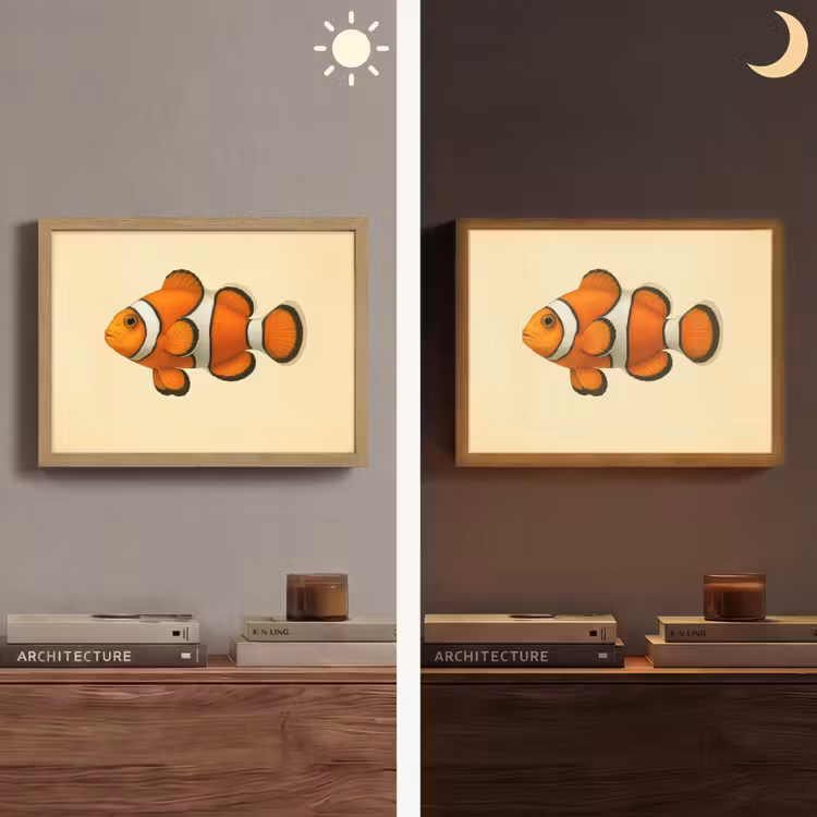 Vis - Oranje - Strepen Light Box met batterij (Wandlamp) middel -sfeer3