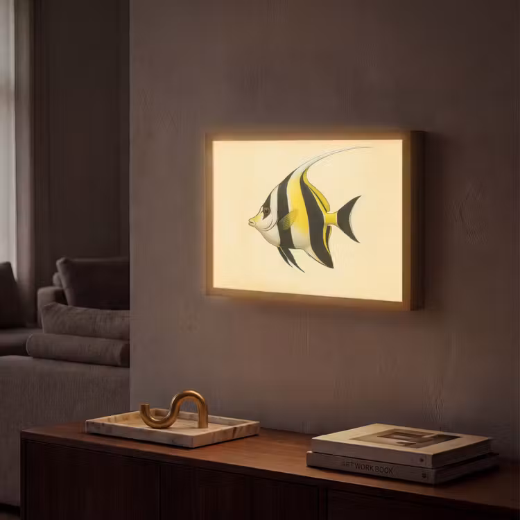 Vis - Sierlijk - Rugvin - Geel Light Box met batterij (Wandlamp) middel -sfeer1