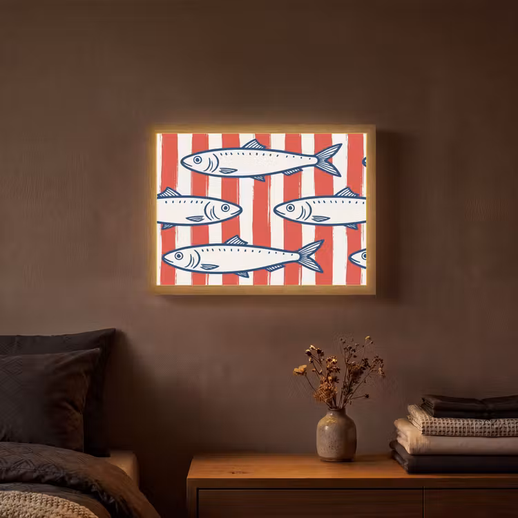 Vis - Patroon - Strepen - Illustratie - Rood Light Box met batterij (Wandlamp) middel -sfeer4