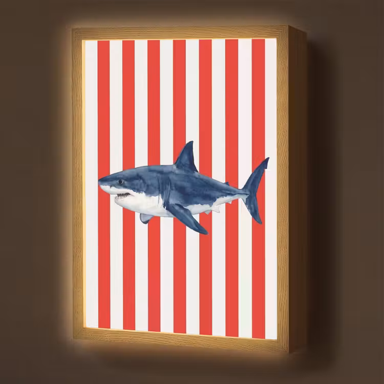 Vis - Haai - Zee - Illustratie - Blauw Light Box met batterij (Wandlamp) middel -z3d_website