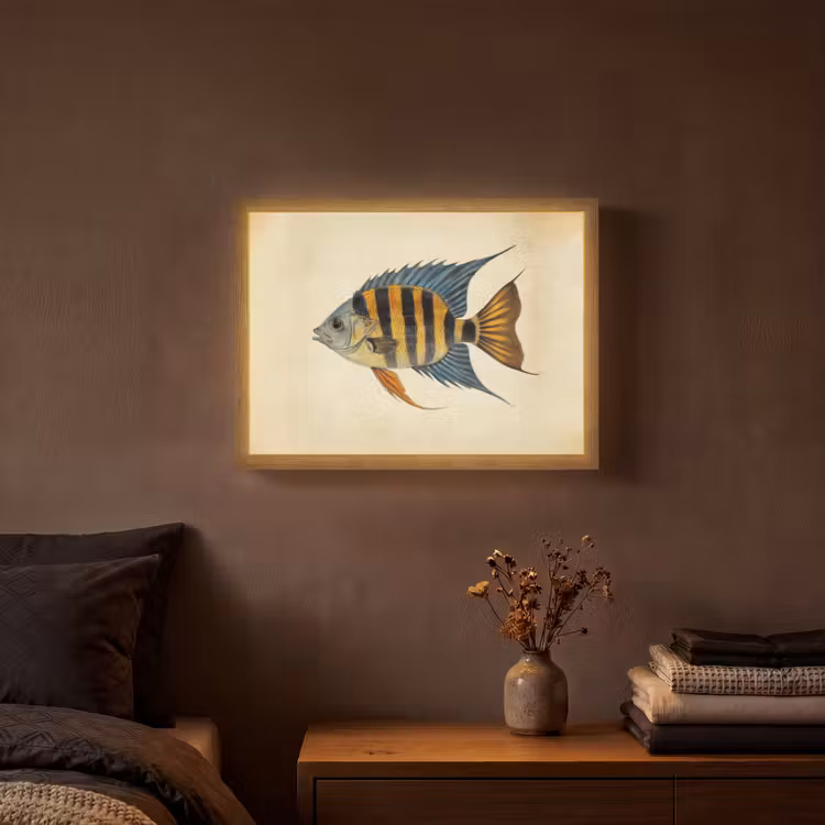 Vis - Tropisch - Strepen - Vinnen Light Box met batterij (Wandlamp) middel -sfeer4