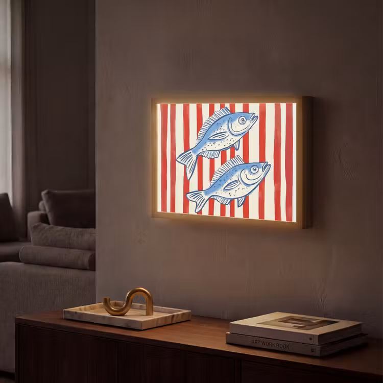 Vissen - Verticale strepen - Blauw - Rood Light Box met batterij (Wandlamp) middel -sfeer1