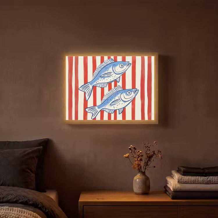Vissen - Verticale strepen - Blauw - Rood Light Box met batterij (Wandlamp) middel -sfeer4