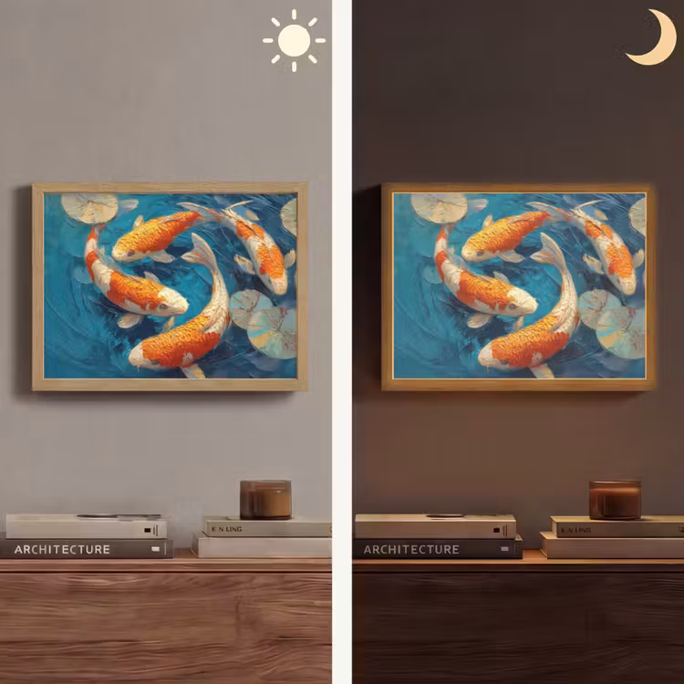 Vissen - Waterlelies - Oranje - Water Light Box met batterij (Wandlamp) middel -sfeer3