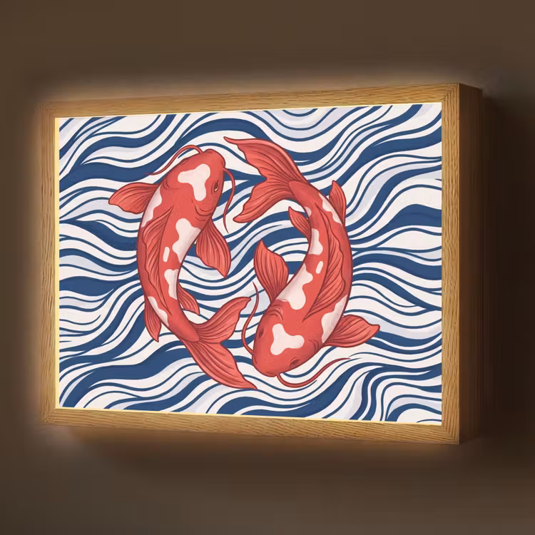 Vis - Water - Natuur - Illustratie - Rood Light Box met batterij (Wandlamp) middel -z3d_website