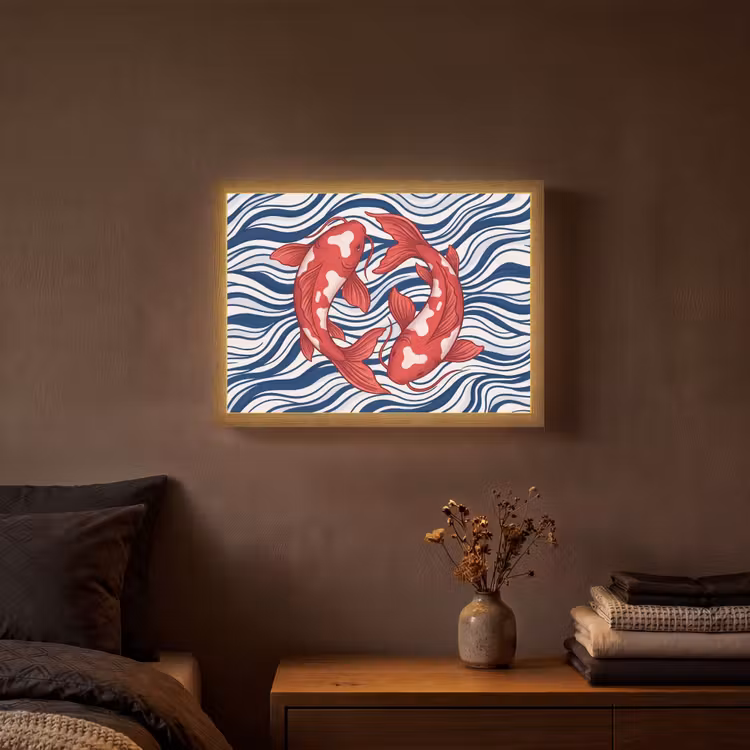 Vis - Water - Natuur - Illustratie - Rood Light Box met batterij (Wandlamp) middel -sfeer4