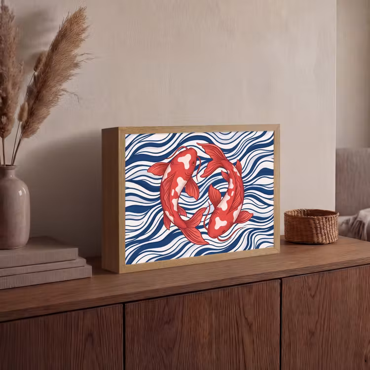 Vis - Water - Natuur - Illustratie - Rood Light Box met batterij (Wandlamp) middel -sfeer2