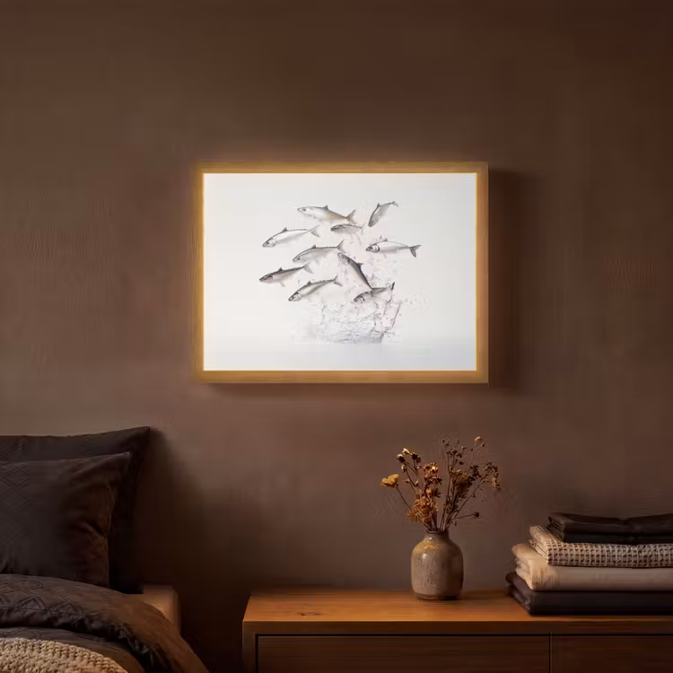 Vissen - Water - Wit Light Box met batterij (Wandlamp) middel -sfeer4