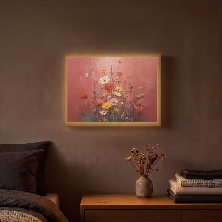 Bloemenboeket - Diepte - Tastbare textuur Light Box met batterij (Wandlamp) middel -sfeer4