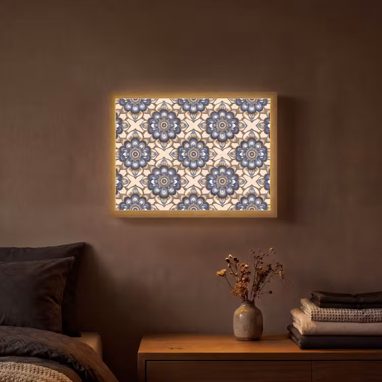 Floraal - Ornament - Blauw Light Box met batterij (Wandlamp) middel 907 -sfeer4