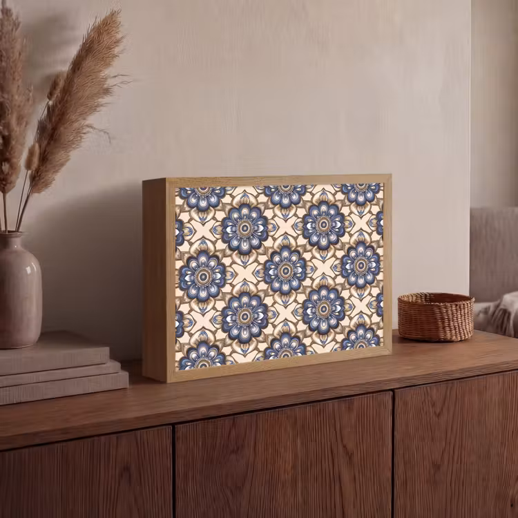 Floraal - Ornament - Blauw Light Box met batterij (Wandlamp) middel 907 -sfeer2