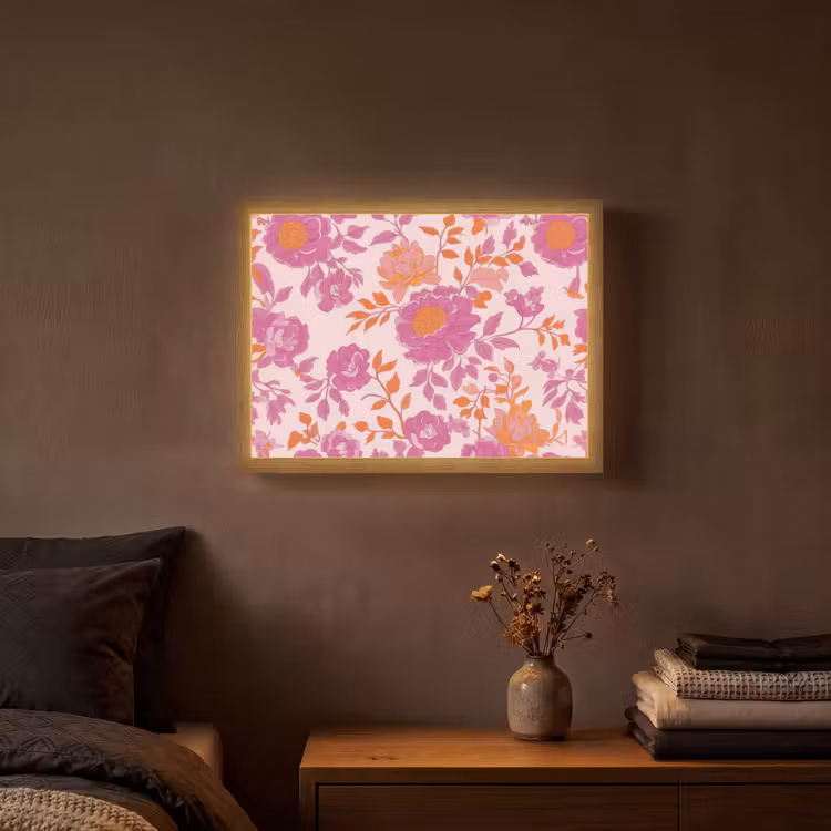 Bloemenpatroon - Roze - Oranje - Bloemen Light Box met batterij (Wandlamp) middel -sfeer4