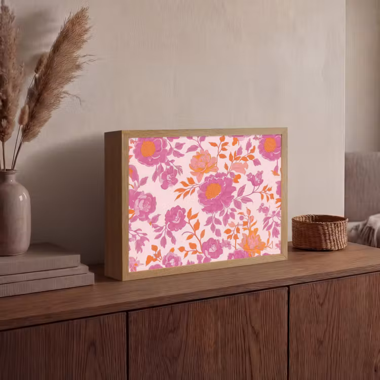 Bloemenpatroon - Roze - Oranje - Bloemen Light Box met batterij (Wandlamp) middel -sfeer2