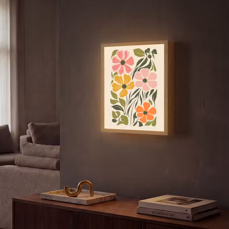 Bloemen - Speels - Kleurrijk Light Box met batterij (Wandlamp) middel -sfeer1