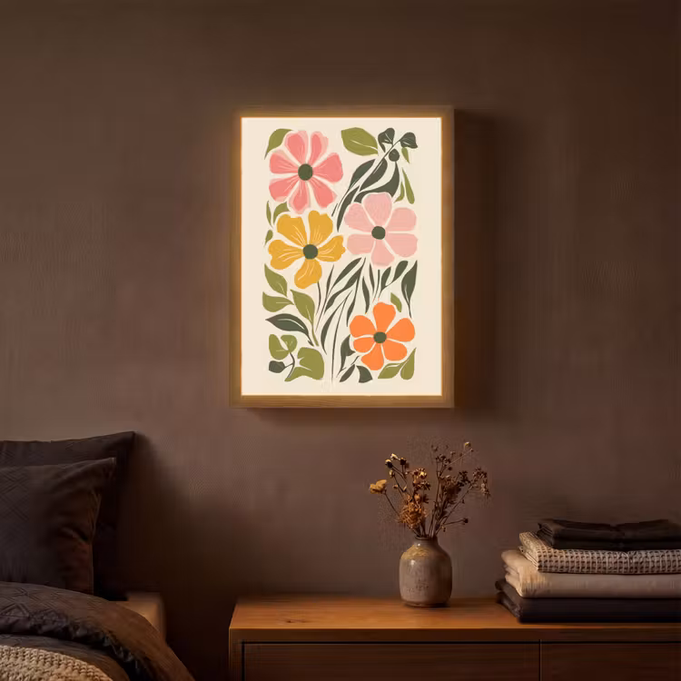 Bloemen - Speels - Kleurrijk Light Box met batterij (Wandlamp) middel -sfeer4