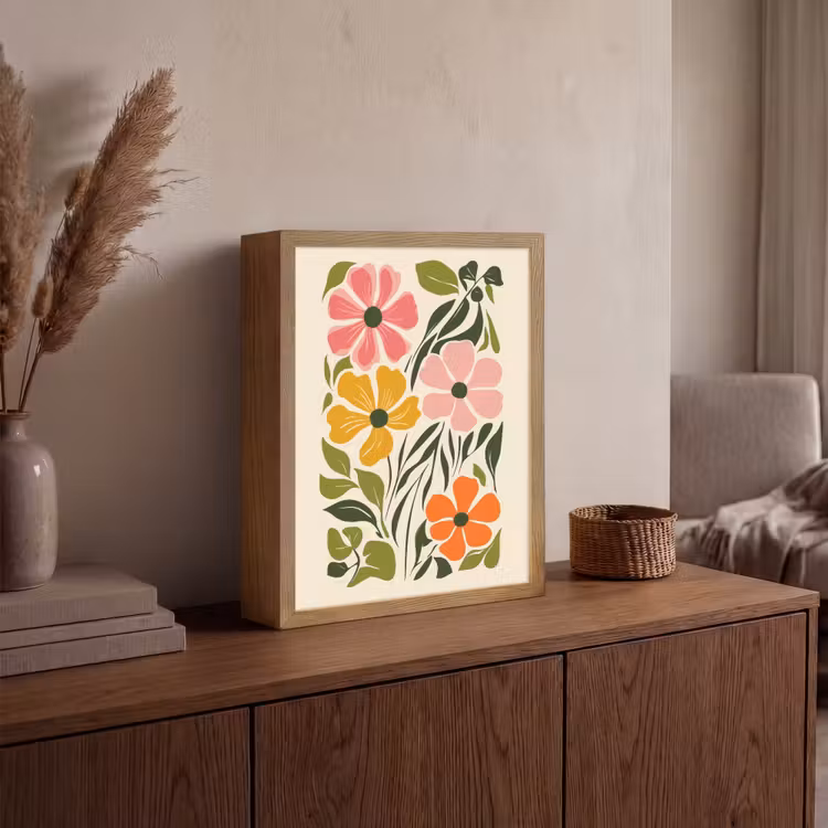 Bloemen - Speels - Kleurrijk Light Box met batterij (Wandlamp) middel -sfeer2
