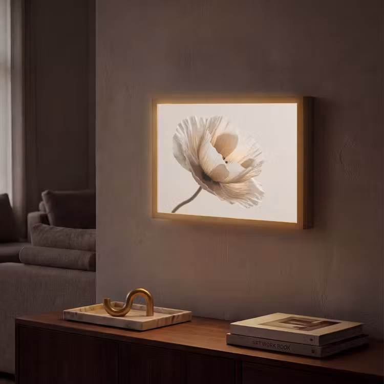 Bloem - Beige - Crème Light Box met batterij (Wandlamp) middel -sfeer1