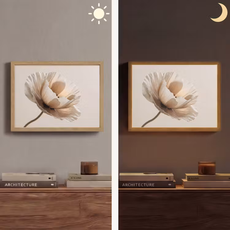 Bloem - Beige - Crème Light Box met batterij (Wandlamp) middel -sfeer3