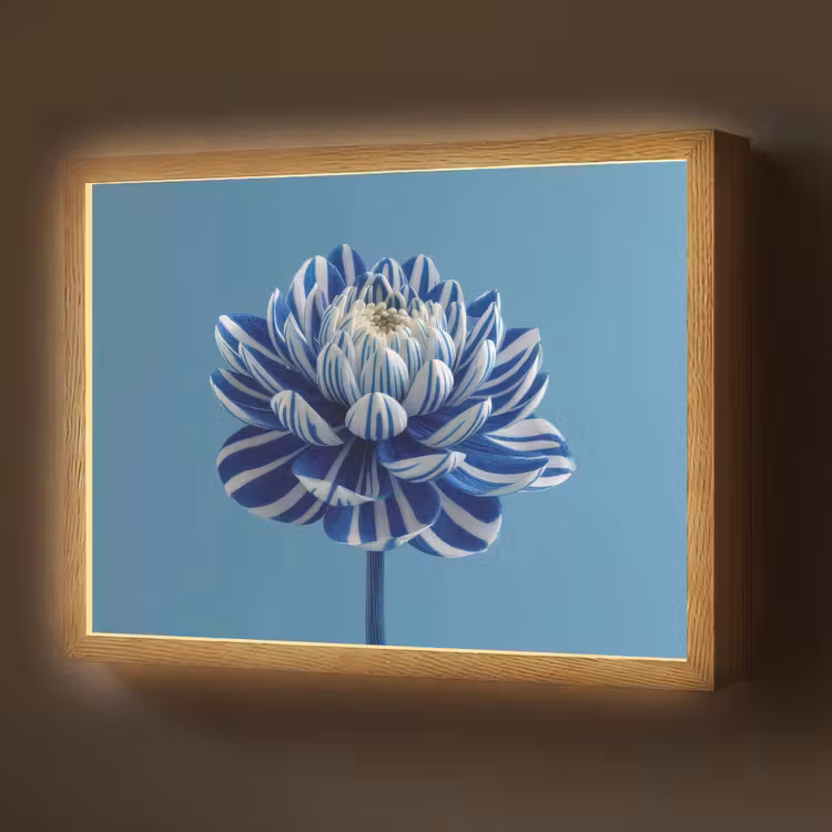 Bloem - Blauw - Bloemblaadjes - Streepjes Light Box met batterij (Wandlamp) middel -z3d_website