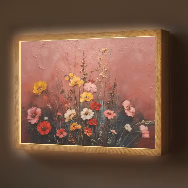 Bloemenboeket - Fijne details - Roze Light Box met batterij (Wandlamp) middel -z3d_website