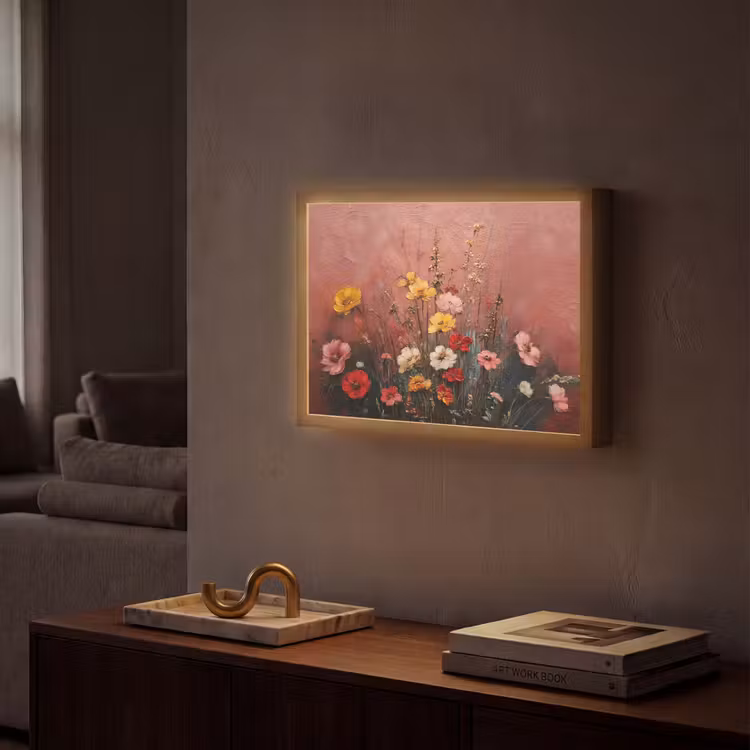 Bloemenboeket - Fijne details - Roze Light Box met batterij (Wandlamp) middel -sfeer1