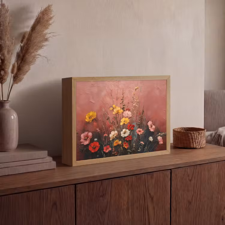 Bloemenboeket - Fijne details - Roze Light Box met batterij (Wandlamp) middel -sfeer2