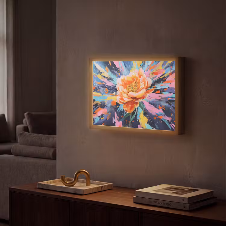 Bloemexplosie - Felle spatten - Dynamisch Light Box met batterij (Wandlamp) middel -sfeer1