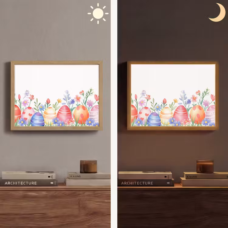 Bloementuin - Kleurrijk - Eieren Light Box met batterij (Wandlamp) middel -sfeer3
