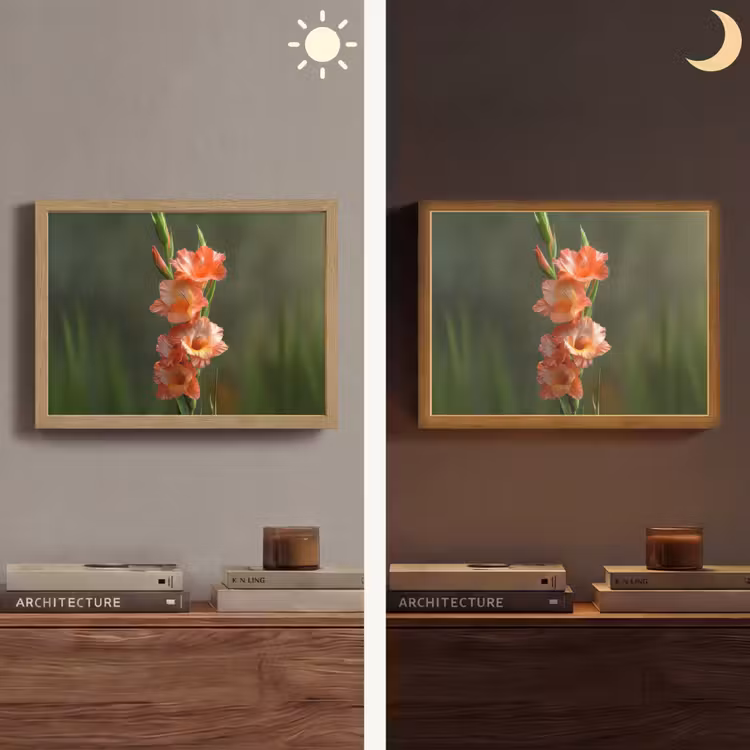 Bloem - Gladiolen - Zalmroze Light Box met batterij (Wandlamp) middel -sfeer3